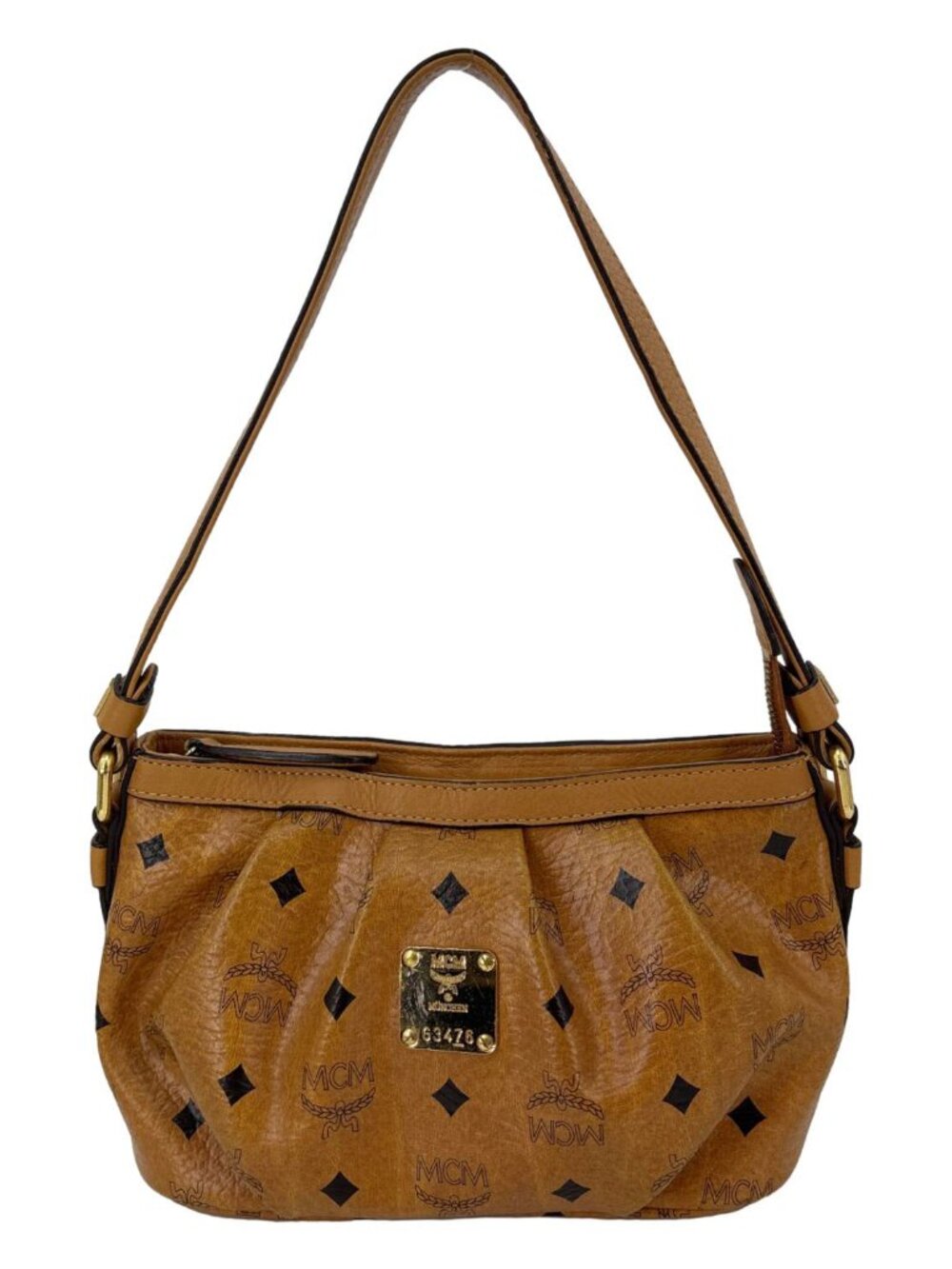 MCM Monogram Visetos Canvas Baguette Bag Cognac